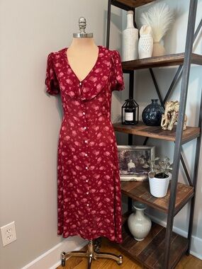 Christy Dawn The Daisy Midi Maroon Pink Floral Dress Women’s Size LRG